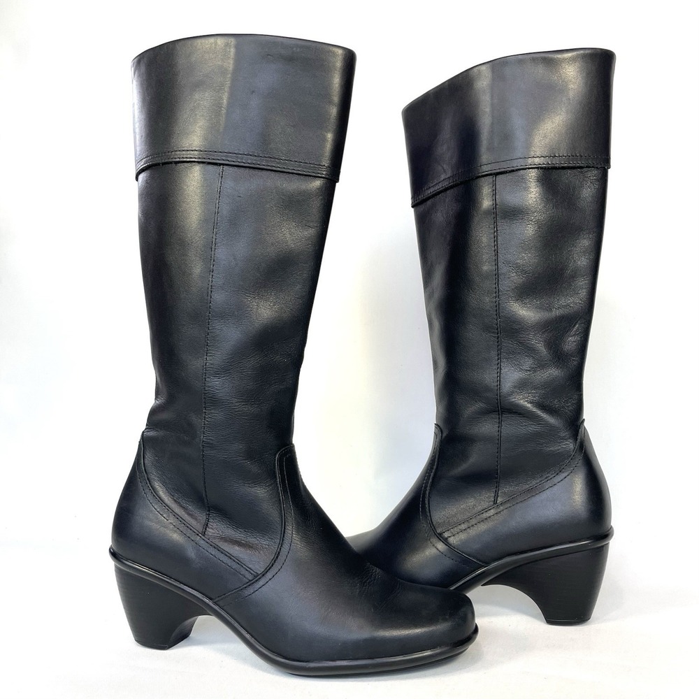 Dansko Risa Black Leather Tall Boots Womens 38 US 7.5-8 Heeled Zip - Picture 2 of 11